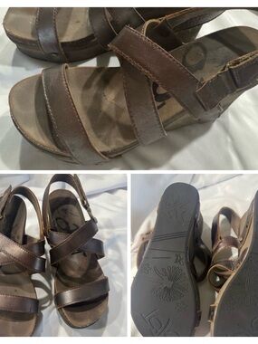 2 Pairs - OTBT Brown Leather Strappy Wedge Sandals